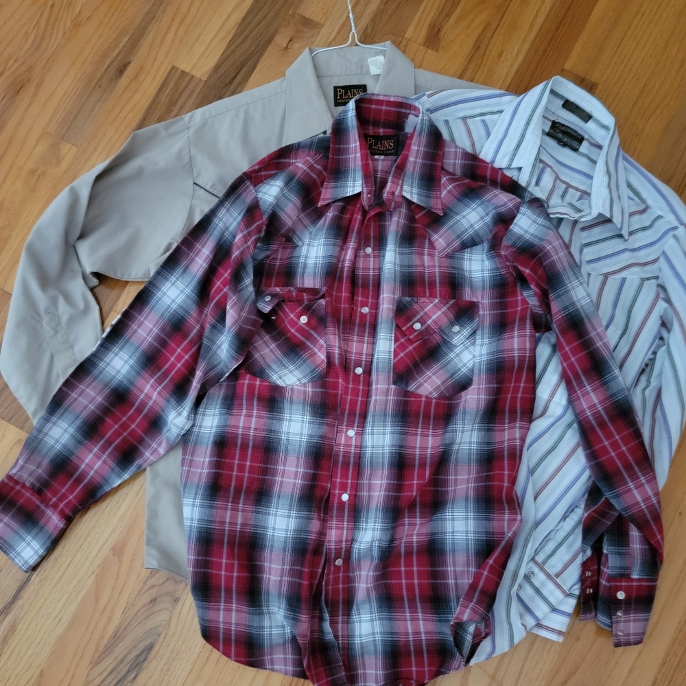 Wrangler Plains long sleeve Plaid Pearl Snap Western Shirt Size medium and large